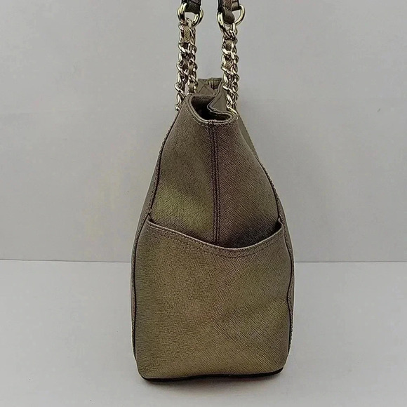 Calvin Klein Saffiano Tote Gold w/ Gold tone Chain Detail - Picture 4 of 16